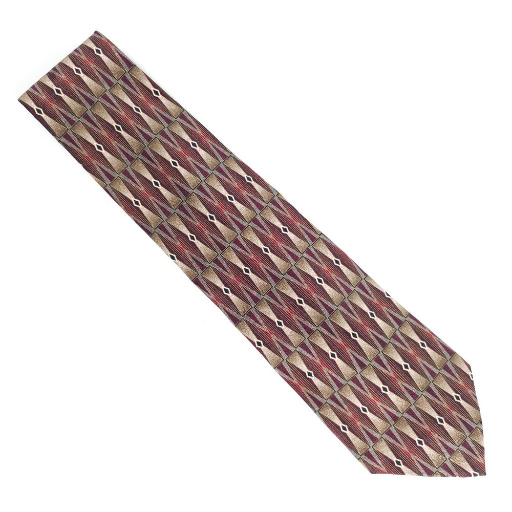 ZYLOS George Machado Men Necktie 100% Silk Geometric Beige Red 60x4 - NWOT - USA